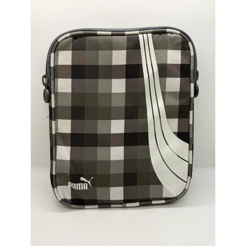 Puma Checked Plaid Tablet Padded Sleeve Case Gray Black White Zip Tech Accessory